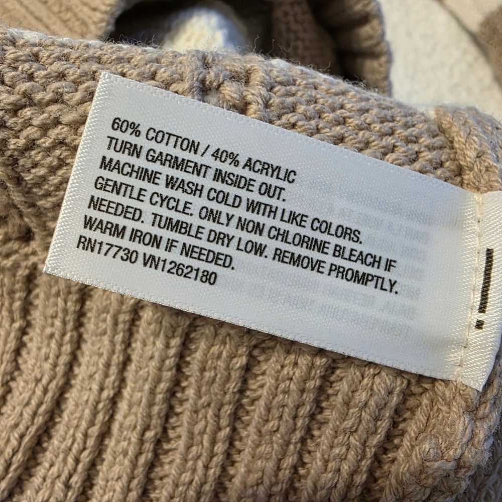 A New Day Quarter Zip Sweater Women Medium Tan Cream Excellent Striped Pointelle - Picture 8 of 10